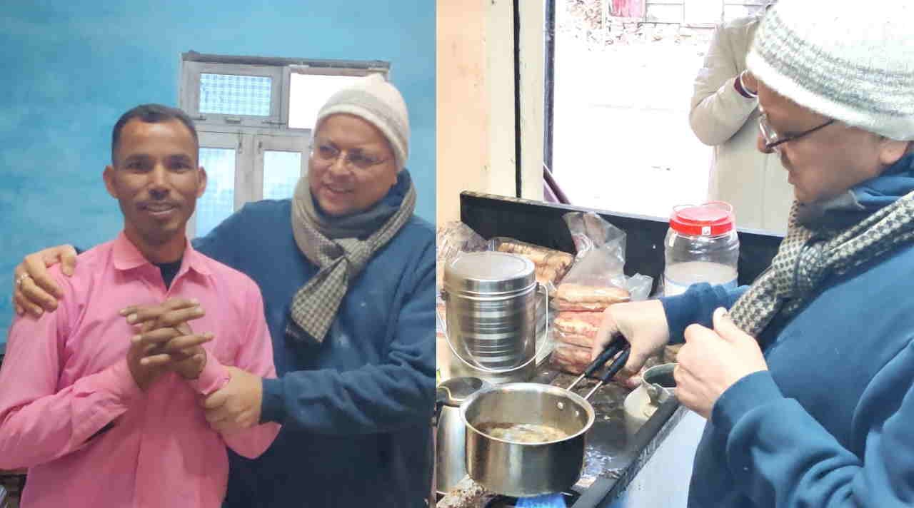 CM Dhami made tea in Bhararisain Gairsain talked to shopkeepers while sipping it