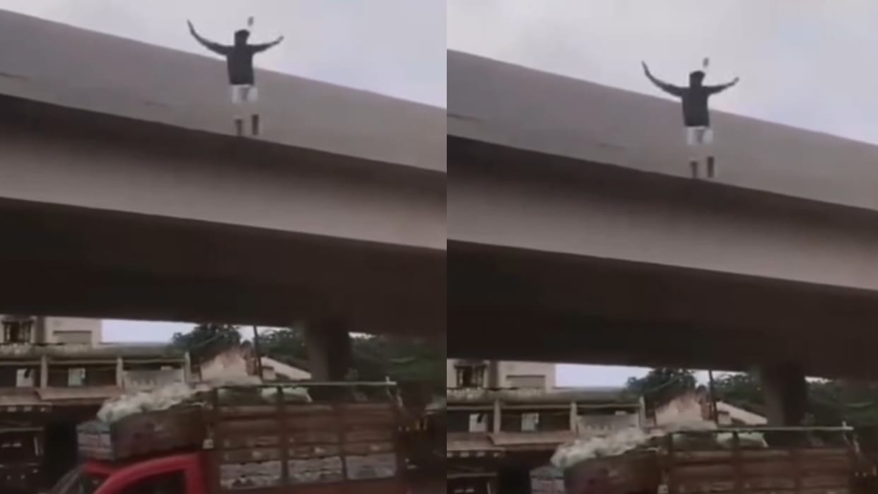 dangerous stunt on flyover boy make a reel video goes viral