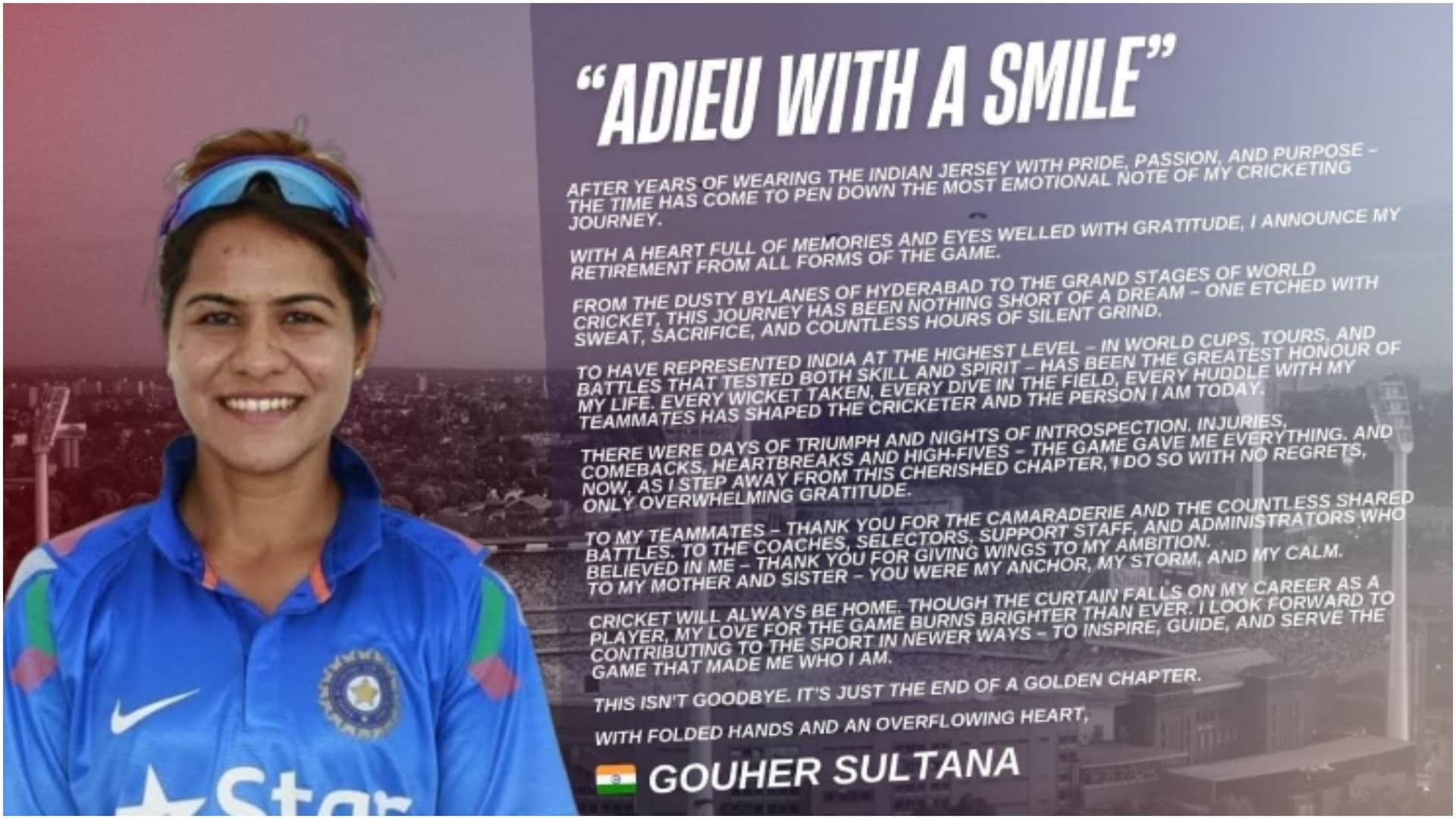 Left-arm spinner Gauhar Sultana announces retirement from all formats of cricket