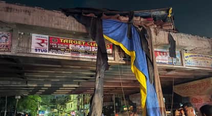 फ्लाईओवर से लटकता ट्रक