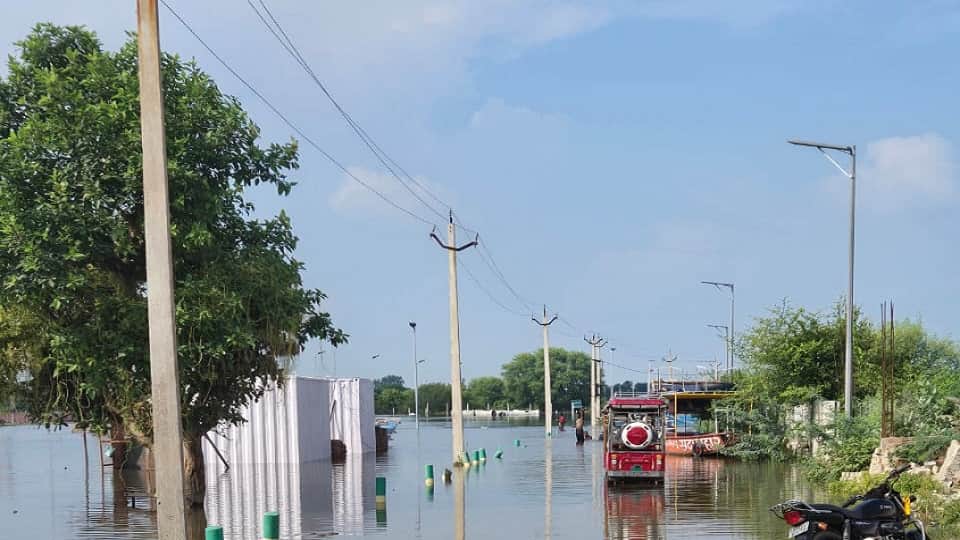Flood In Up Due To Rising Water Level Of Yamuna Road washed away by strong currents of water In Mathura