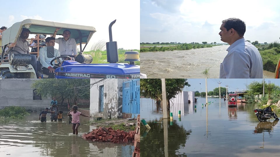 Flood In Up Due To Rising Water Level Of Yamuna Road washed away by strong currents of water In Mathura