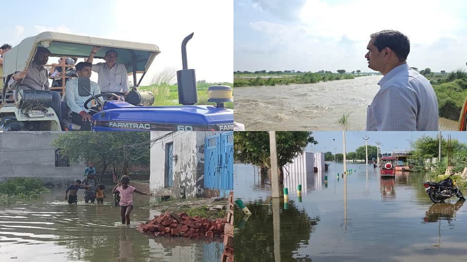 Flood In Up Due To Rising Water Level Of Yamuna Road washed away by strong currents of water In Mathura