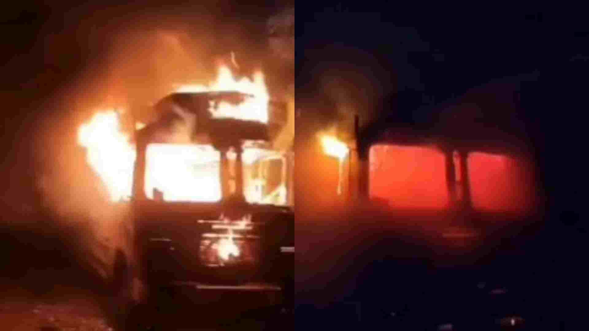 ट्रक में आग।