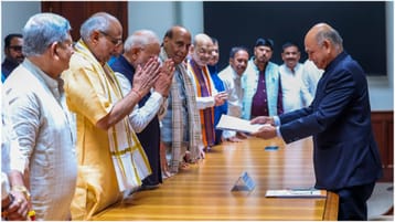 NDA Vice Presidential candidate CP Radhakrishnan meets Defence Minister Rajnath Singh at the residence