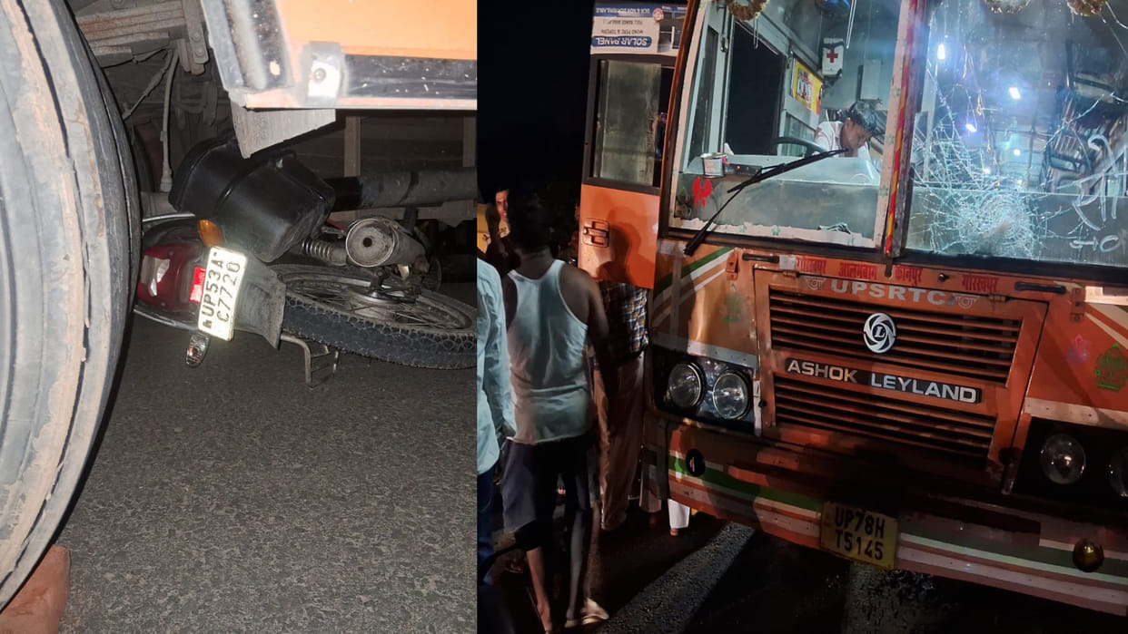 In Gorakhpur, Bike rider injured after being hit by a bus in Jungle Kauriya, villagers vandalize bike