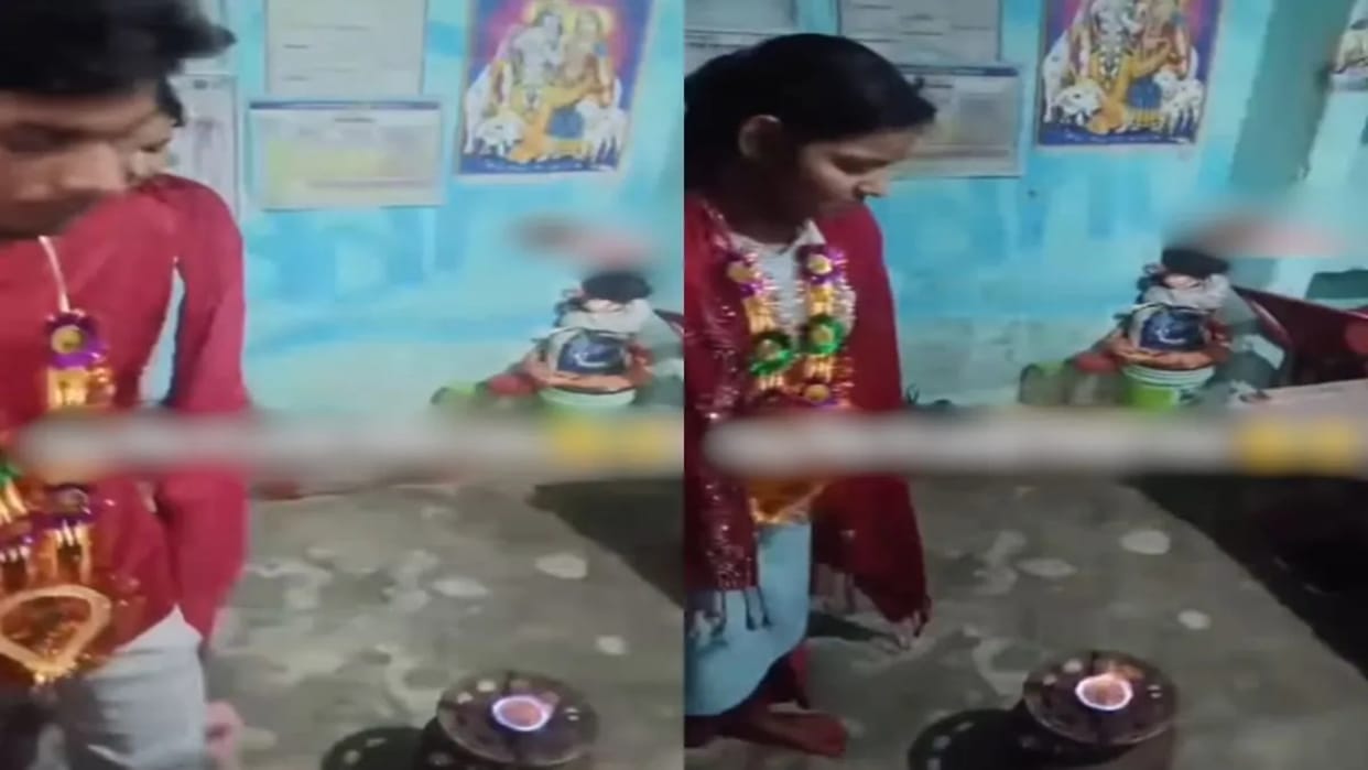 Cylinder became the witness of marriage boy and girl took seven rounds by lighting gas in the room Video Viral