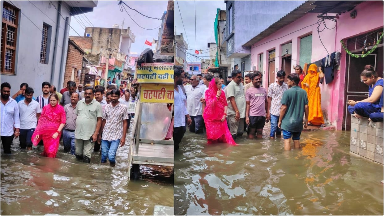 Kota Weather: Life in Hadauti troubled by torrential rains Ladpura MLA reached by boat to take stock of people