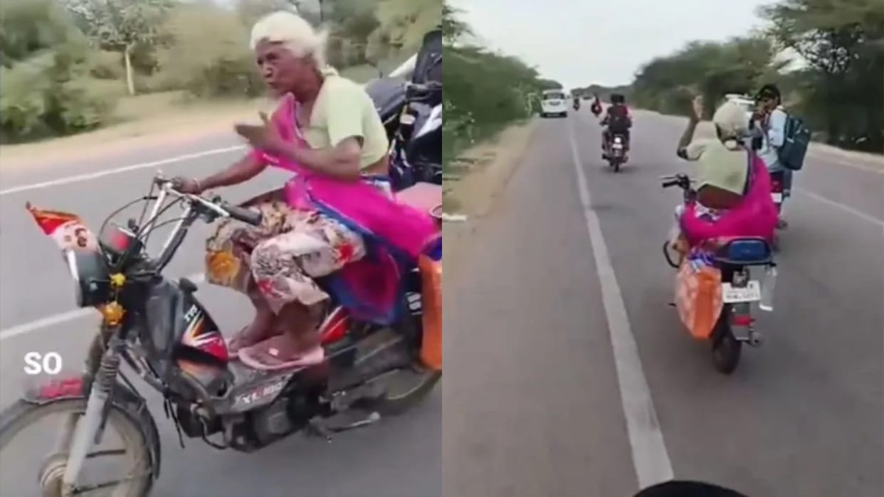 Grandmas bike swag she created a sensation on the road by defeating age Video goes Viral on Internet