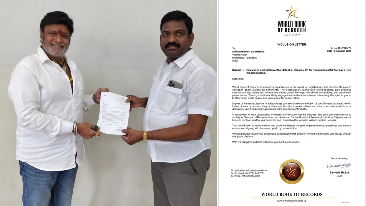 World Book of Records Celebrates Telugu actor Nandamuri Balakrishna 50 Year Career in Cinema