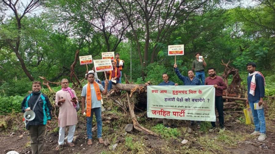 indore news hukmchand mill illegal tree cutting environmentalists protest press conference