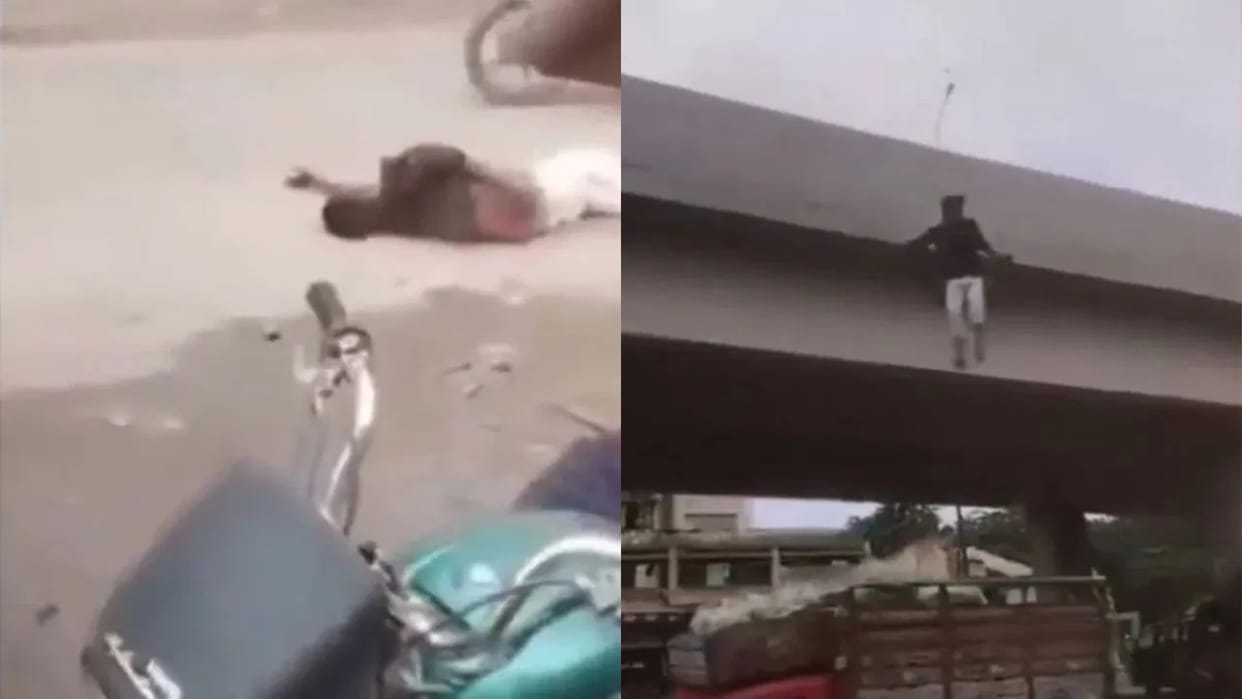 A boy went to perform stunts like a film hero on a flyover his entire back got bruised in the attempt