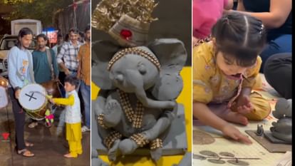 Ganesh Chaturthi: गणेश चतुर्थी पर बिपाशा बसु की बेटी देवी ने बनाए गणपति, भारती सिंह के बेटे गोला ने बजाया ढोल ganesh chaturthi celebrated by bharti singh with son gola and bipasha basu daughter devi made ganpati