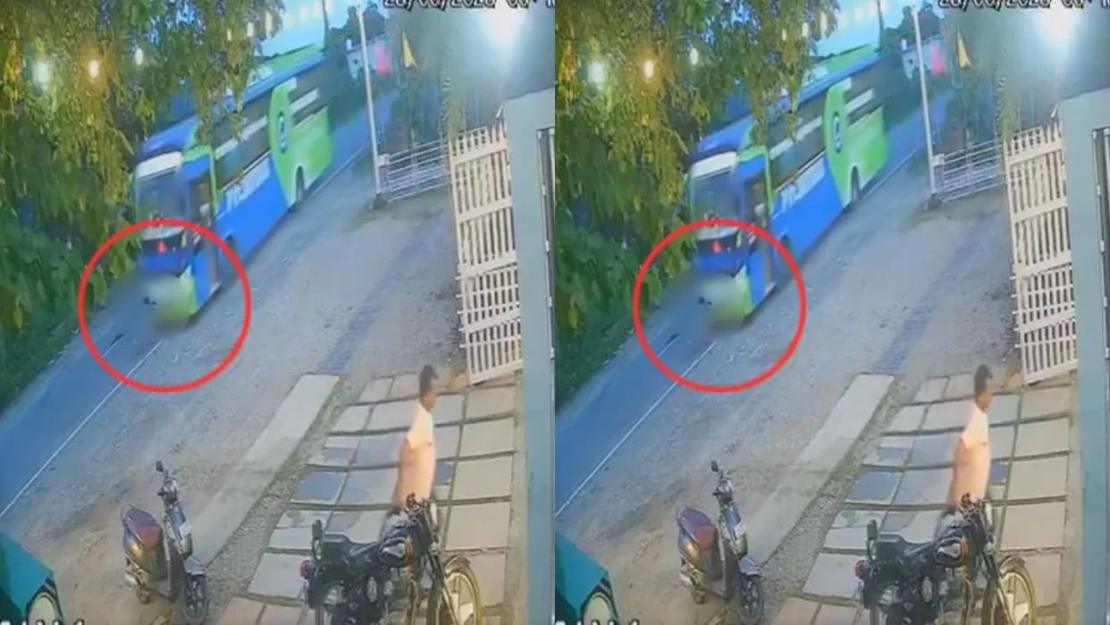 Bike rider was repeatedly overtaking vehicles collided with a bus in such a way Video goes Viral on Internet