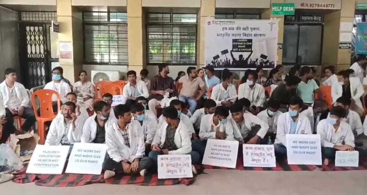 MBBS intern doctors staged a sit-in protest demanding an increase in honorarium, OPD services halted