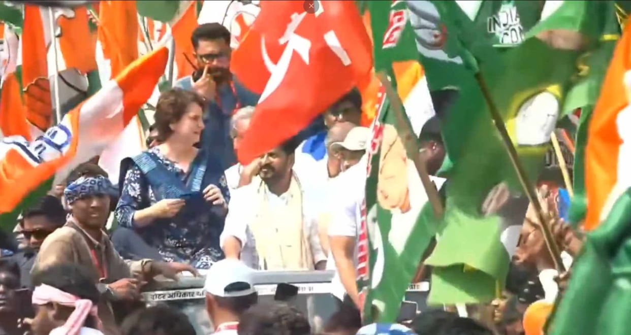Power show of Mahagathbandhan in Bihar, Rahul, Priyanka and Revanth Reddy on one stage
