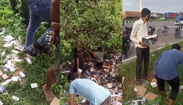 Fatehpur Medicines thrown from DCM on side of highway villagers looted them could be worth crores of rupees