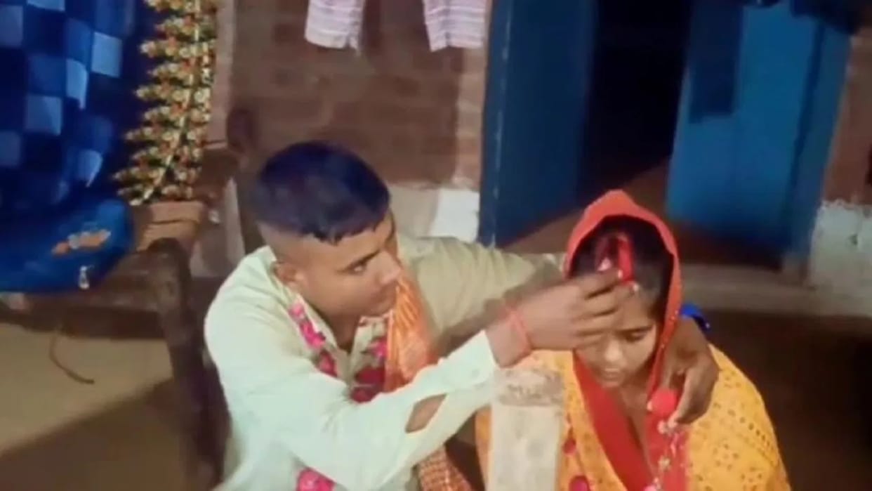 Soldier went to meet his girlfriend at night family caught him red handed and got him married in a temple