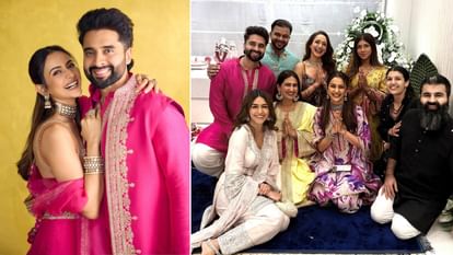 Ganesh Chaturthi: रकुल और जैकी ने रखी गणेश चतुर्थी की पार्टी, मृणाल ठाकुर से लेकर रितेश-जेनेलिया तक हुए शामिल Rakul Preet Singh Jackky Bhagnani Bhushan Kumar and others at Bhagnani House for Ganpati darshan in Bandra