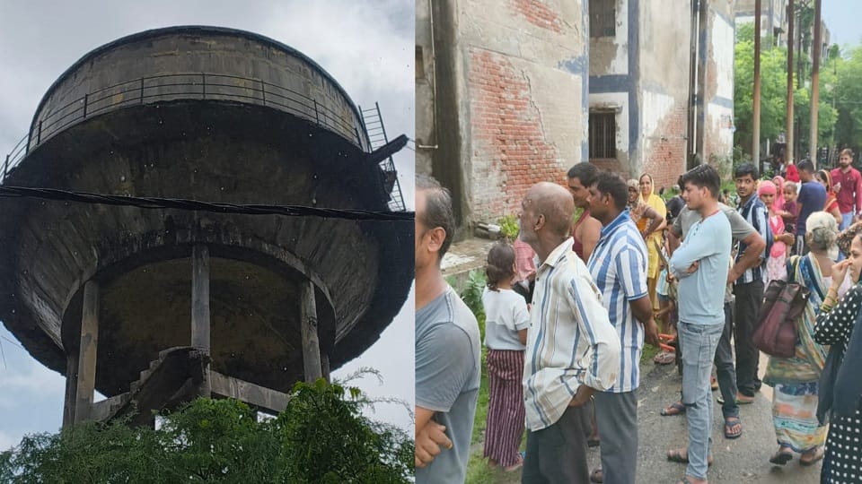 Dilapidated water tank collapsed in Kanshiram Colony