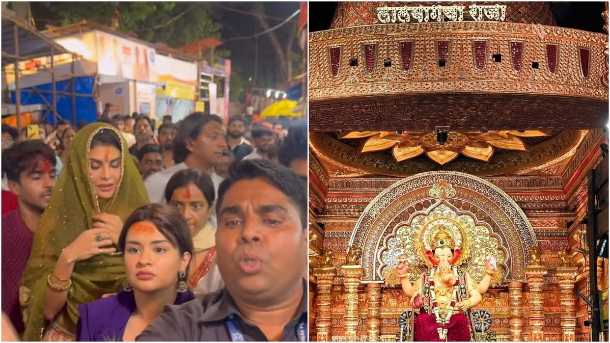 Jacqueline Fernandez Avneet Kaur Stuck In Crowds While Exiting Lalbaugcha Raja Pandal After Taking Blessings
