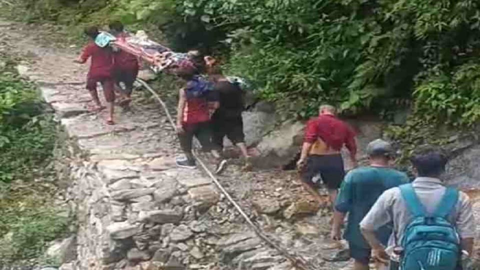 The sick person from Kanaar Bangapani was brought to the road in a doli