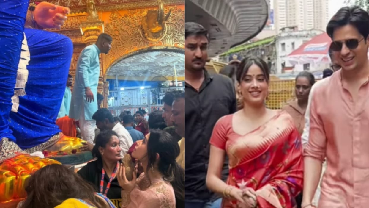 sidharth malhotra janhvi kapoor visits lalbaghcha raja nusrat bharuchaa also takes blessings