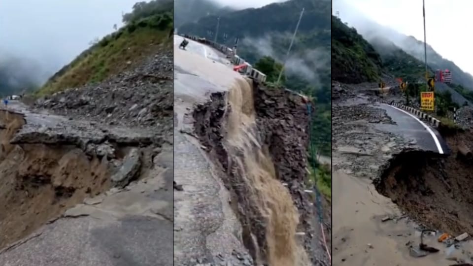 Chandigarh-Manali National Highway closed again in Mandi Himachal Highway completely broken near Kainchi Mor