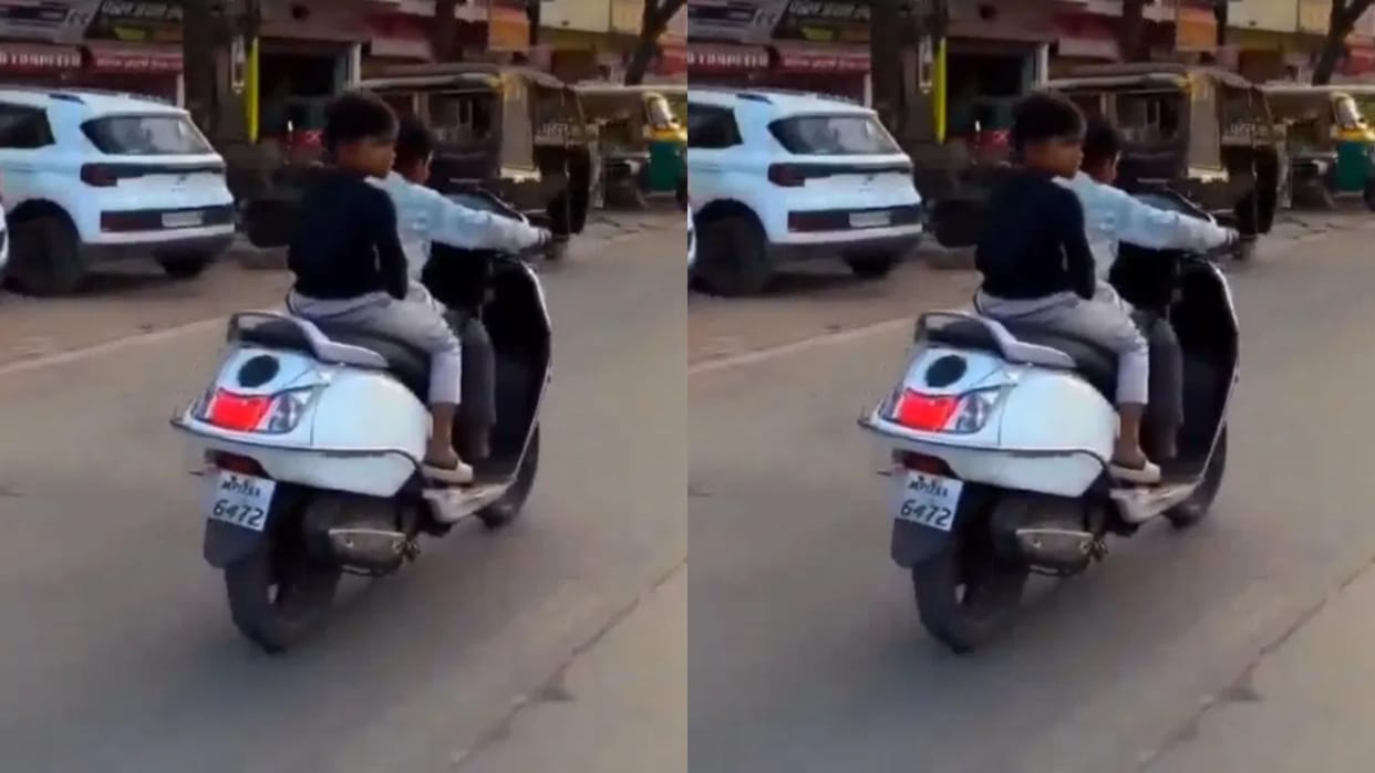 Children went out on the road with scooty without any concern violated traffic rules people got angry