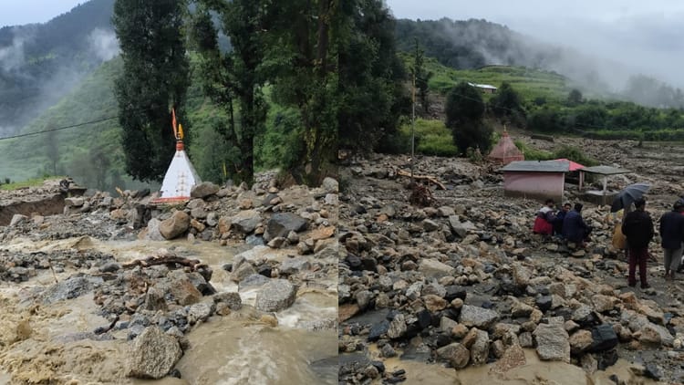 टिहरी में बादल फटा: भारी मात्रा में आया मलबा, भागीरथी का प्रवाह रुकने से बनी झील, दो मंदिर मलबे में दबे