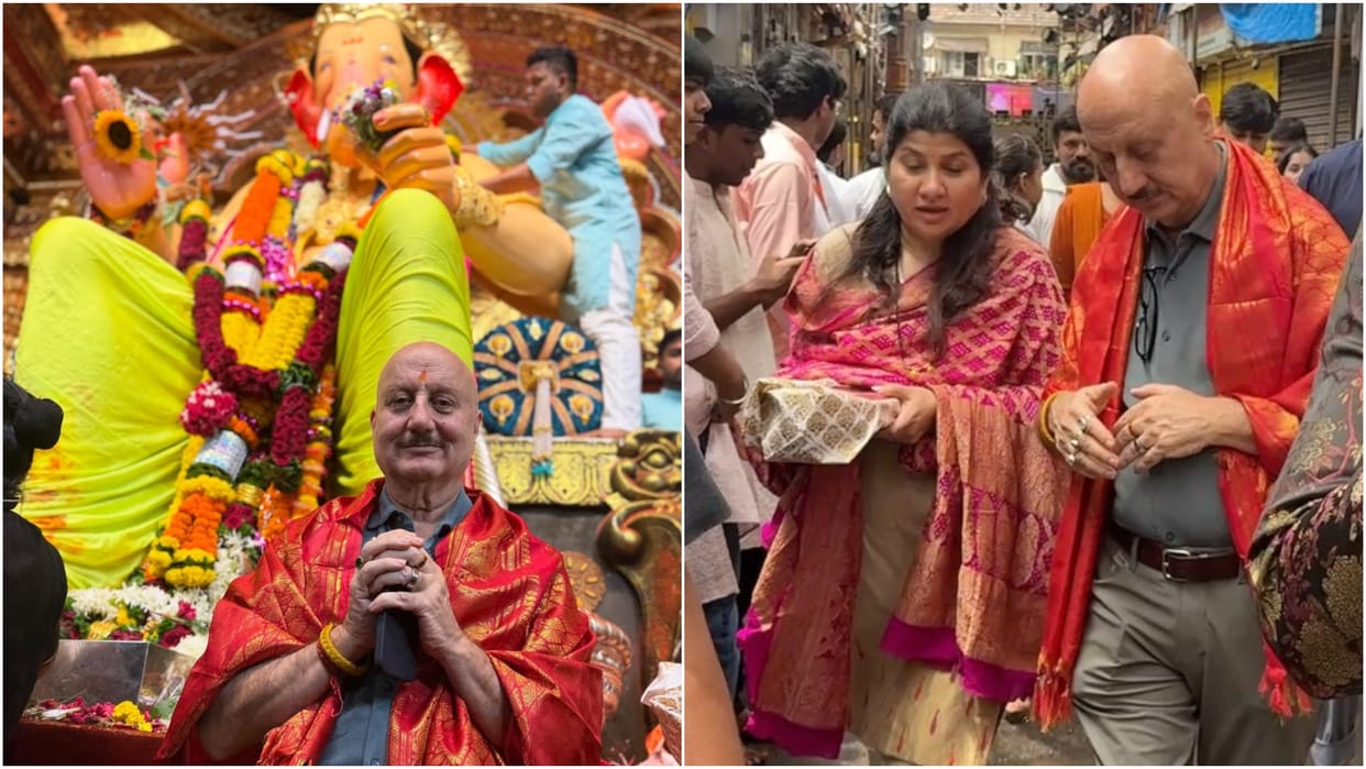 Anupam Kher Visits Lalbaugcha Raja Without Any VIP Treatment For Seeking Ganpati Bappa Blessings