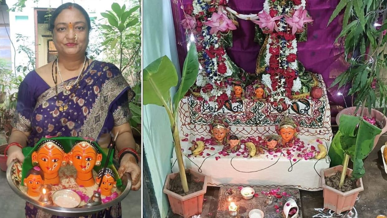 Jyeshtha Gauri Puja 16 types of dishes and sweets were offered was adorned garland 16 knots was offered