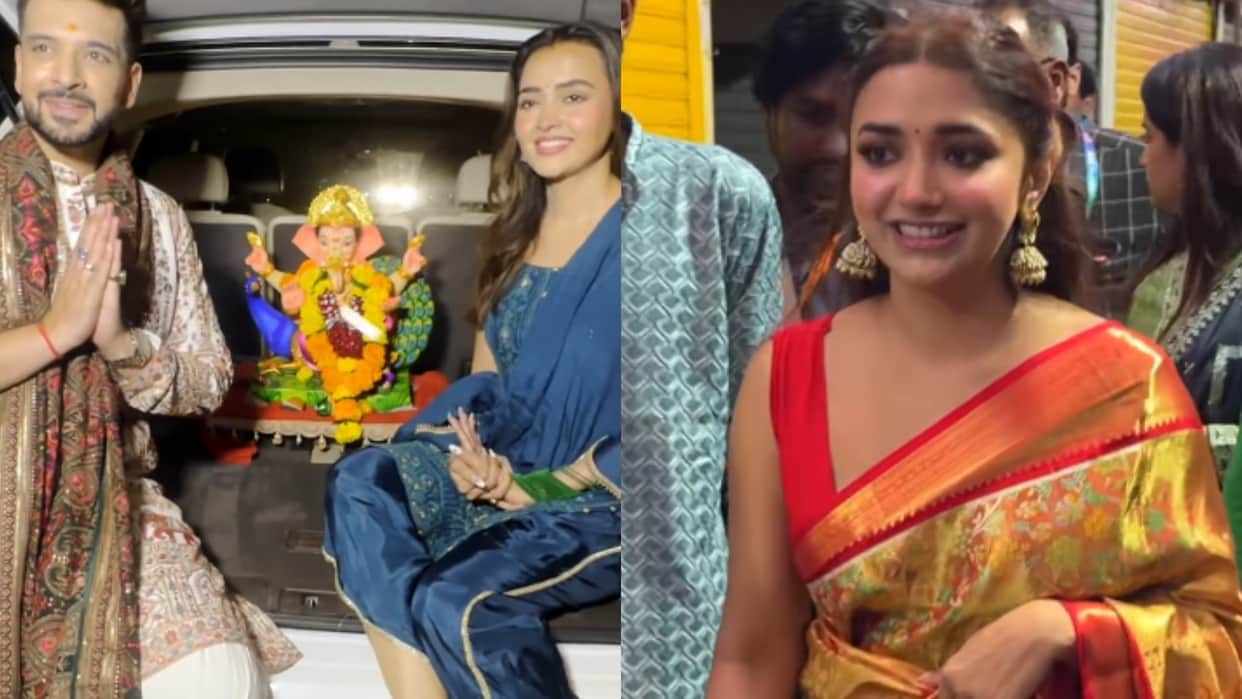 Tejasswi Prakash Karan Kundrra And jiya shankar Celebrate Ganesh Utsav