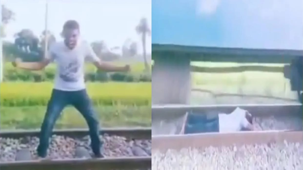 The boy was making a reel on the railway track the train was blowing the horn repeatedly Video Viral