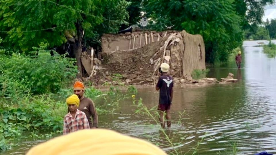 Flood Awan Lakha Singh of Ajnala village is neither visible on farm nor on road