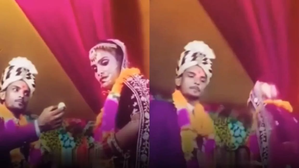 The groom extended his hand to feed sweets to the bride but the girl was showing attitude Video Viral