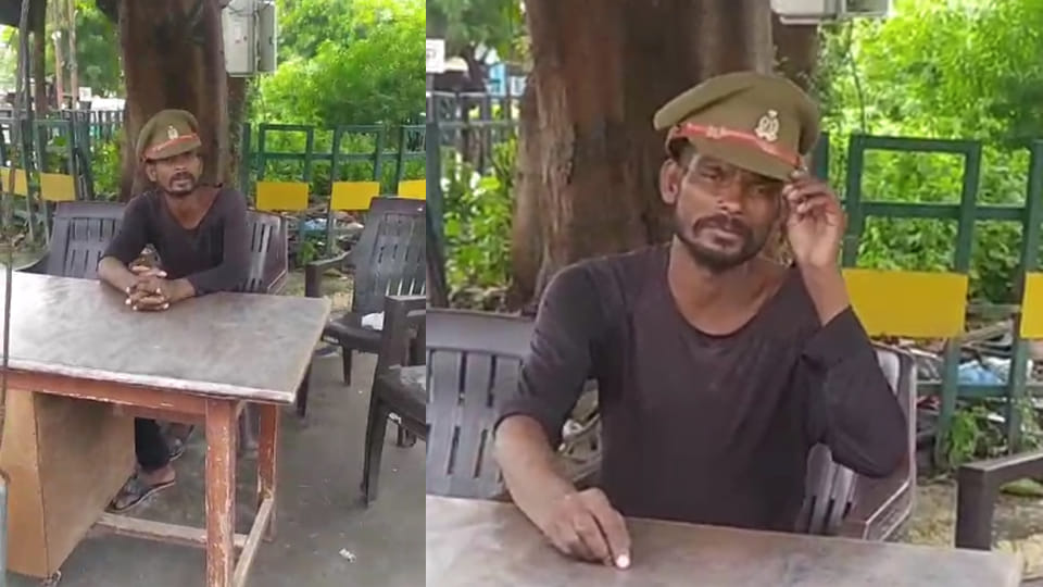 Kanpur: In the police assistance center, a drunkard wearing a cap, sat on the chair of the inspector