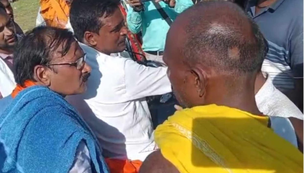 bjp mla pawan yadav viral video clash with villager over road inauguration