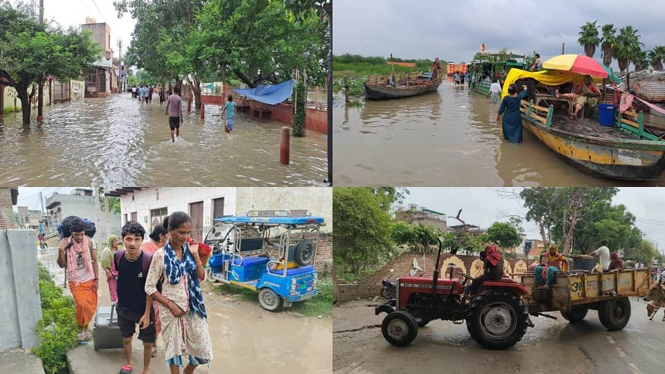 flood in up water level of yamuna rises in mathura after discharge on hathnikund barrage