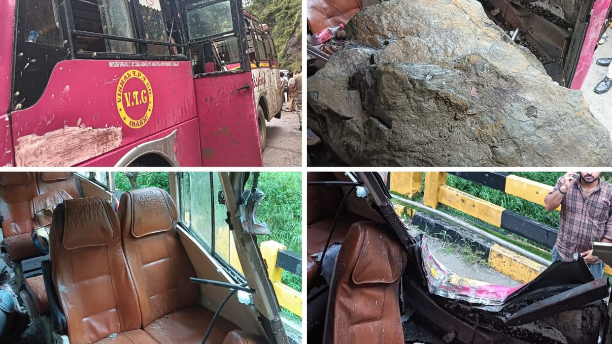 Himachal Rocks fell on a private bus in Shimla two died more than 15 injured