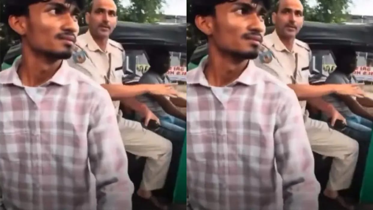The biker was trying to fool the policeman and run away then the policeman Caught him Video goes Viral