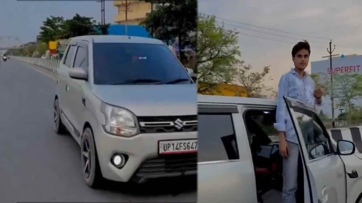 young man left the steering of a moving car and stood at the window and did stunts, video goes viral In Hapur