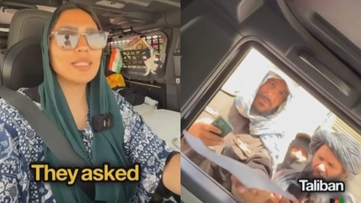 Indian female traveler went to visit Kabul alone suddenly met Taliban police at the checkpoint Video Viral
