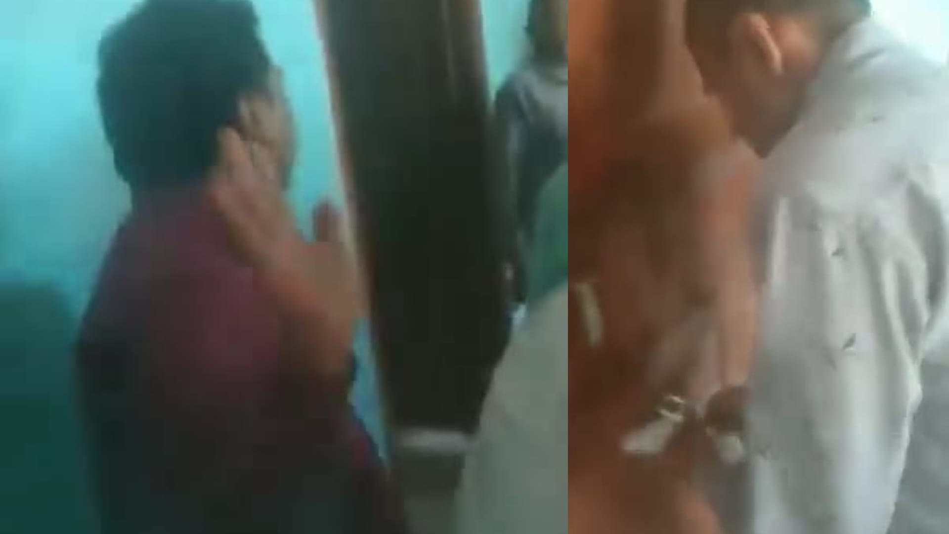 कॉलेज में टाला खोलते कर्मी और कमरे से निकल भागते अधिकारी