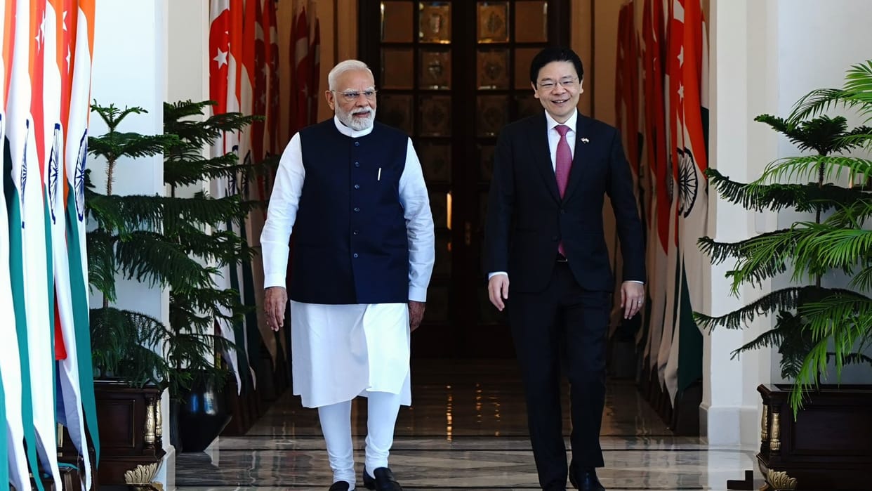 PM Narendra Modi meets Singapore PM Lawrence Wong at Hyderabad House in Delhi
