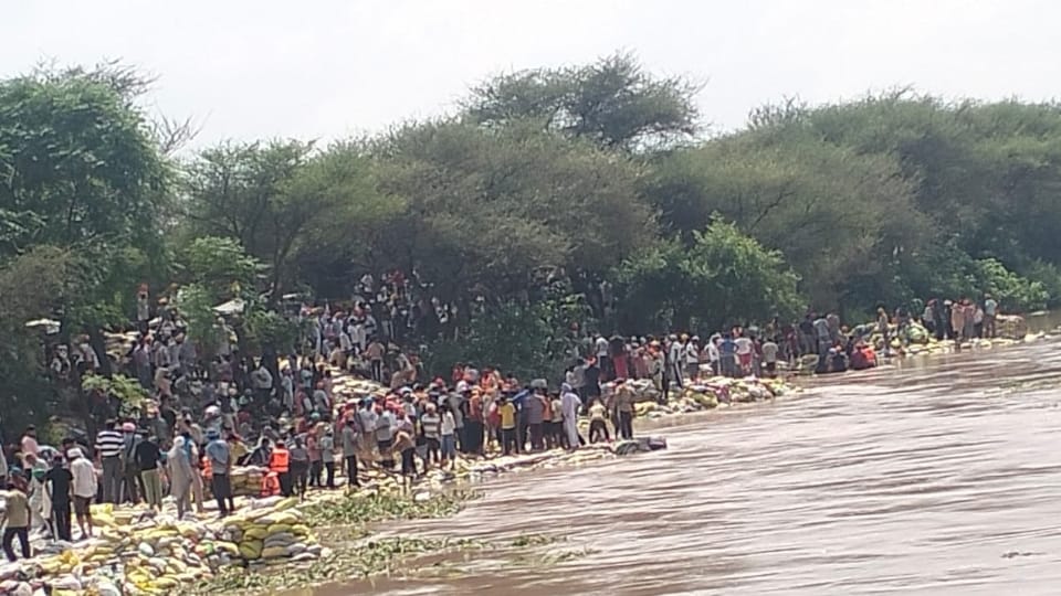Thousands of people gathered to strengthen the Dhussi dam in Firozpur