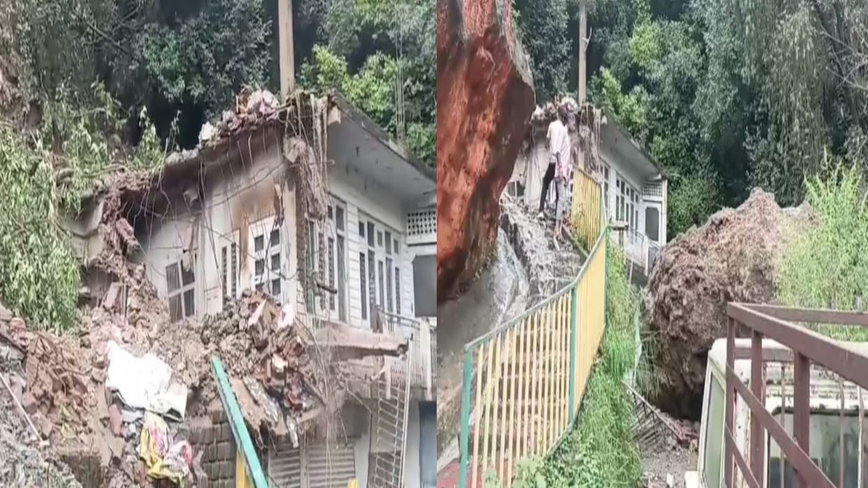 himachal landslide: A huge rock fell from the hill on a house in Ochghat, broke the roof and got stuck in the