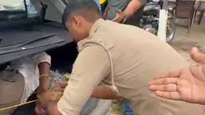 When the boy beat his wife the brothers tied the brother-in-law's hands and legs and put him in the trunk