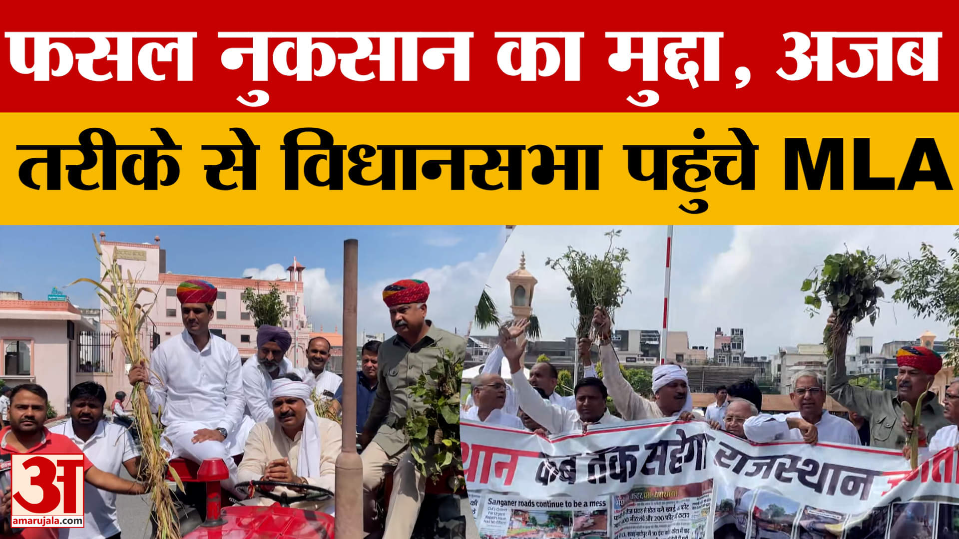 Jaipur: भारी बारिश से फसलों को नुकसान, मुद्दा उठाने अजब अंदाज में विधानसभा पहुंचे Congress विधायक!