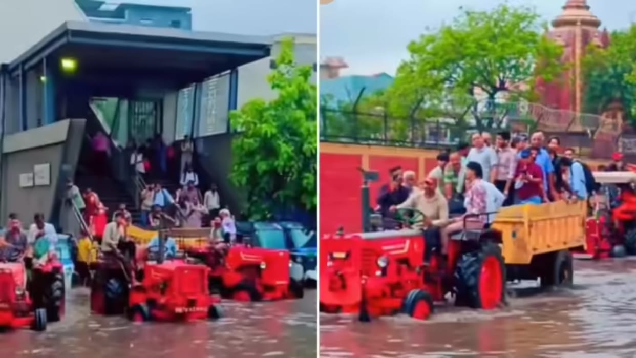Water was filled up to the knees on the road people were seen coming to the metro station Video Viral